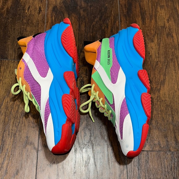 STEVE MADDEN Possession Chunky Lace Up Sneaker In Blue Multi Colored 10 - Picture 6 of 11